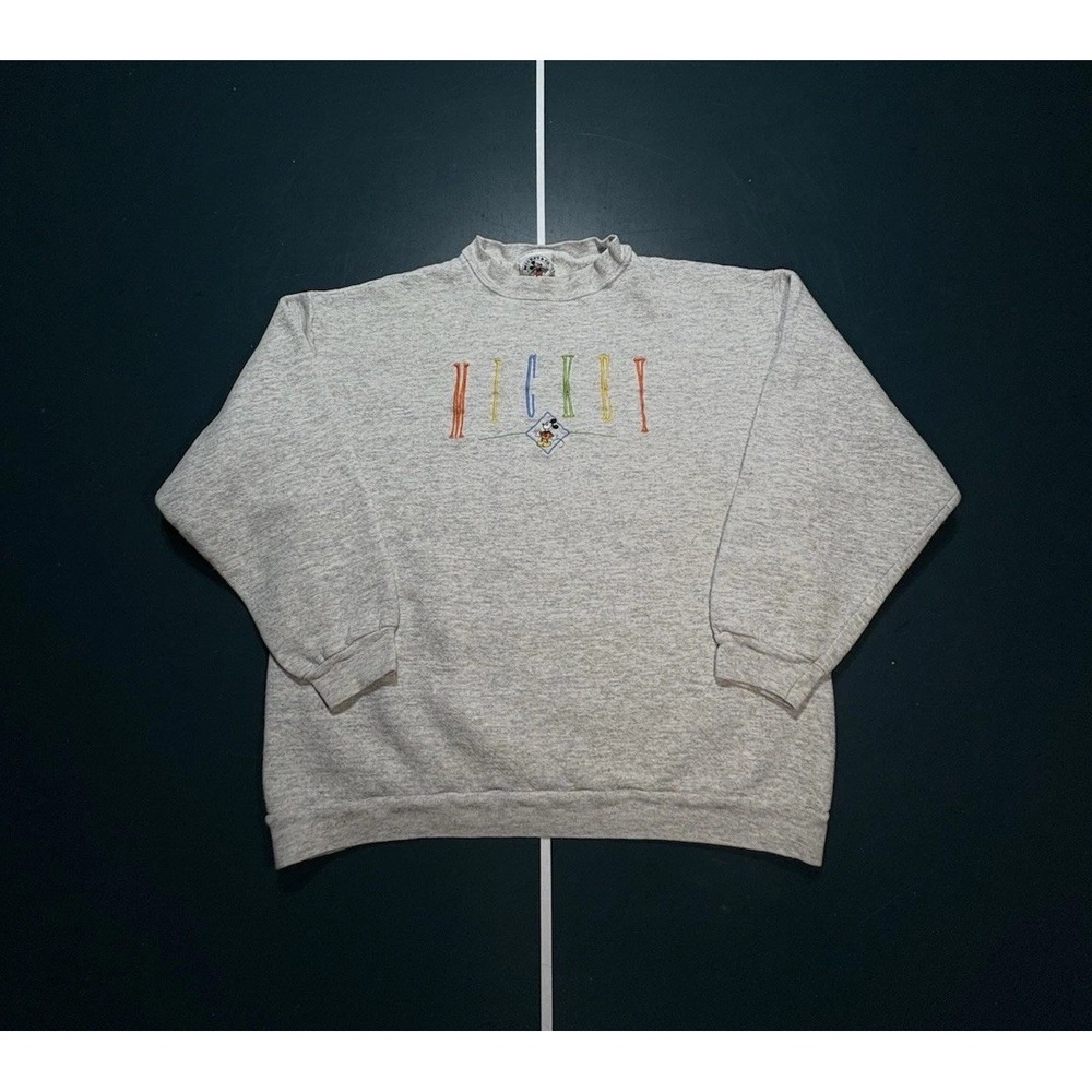 VTG Disney Mickey & Co Embroidered Mickey Mouse Crewneck Sweatshirt‎ Gray Small